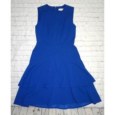 CALVIN KLEIN Womens Sz 6 Blue Ruffled Zippered Darted Tiered Sleeveless Dress