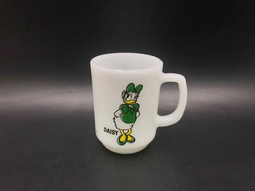 Vintage Daisy Duck White Milk Glass Mug Walt Disney Pepsi Anchor Hocking