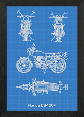 #ad #ad Honda CB400F Blueprint Framed Wall Art Poster Canvas Print Picture GBP 29.95