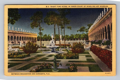 #ad #ad Sarasota FL Florida Night Inner Court Of Ringling Art Museum Vintage Postcard $0.99