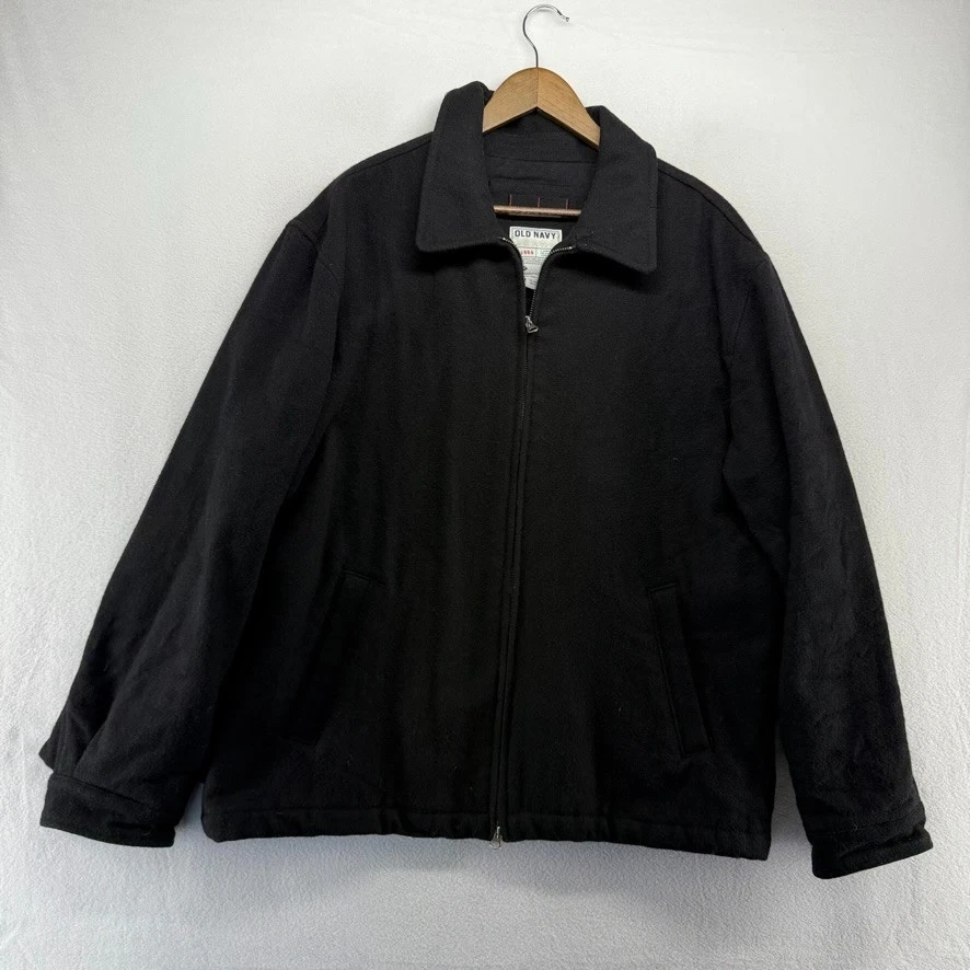 ジャケット・アウター OLD NAVY 00s Zip-up Wool Jacket Black S. Vintage Old Navy Black Classic Wool Full Zip Bomber Jacket Mens