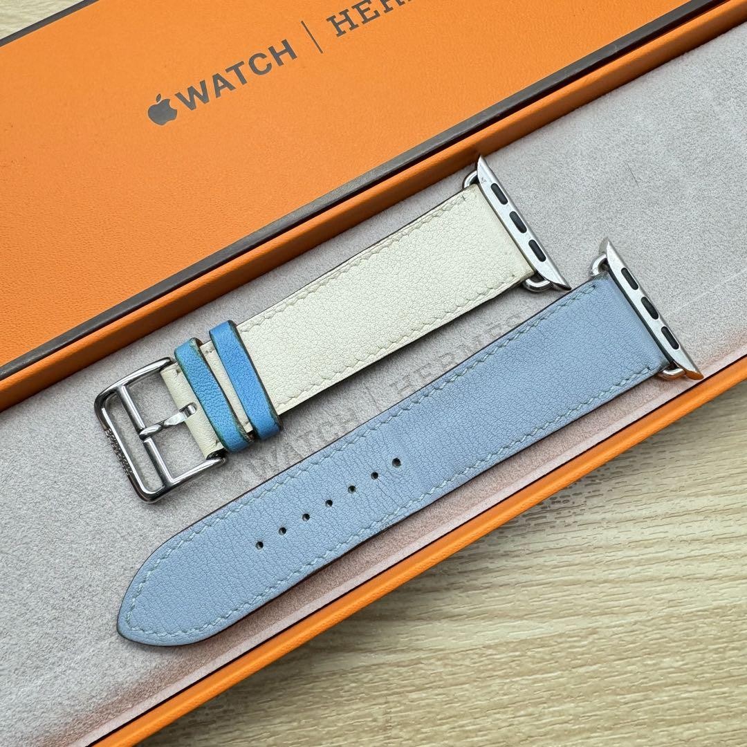 953 Apple Watch エルメス　ブルーラン　レザー　HERMES Apple Watch Hermès - 40mmケース用ジャンピング（黒/ブルー