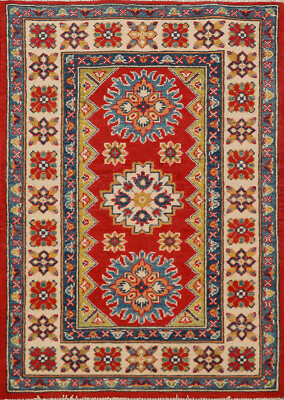 Geometric Kazak Accent Rug Handmade Art Rich Colors, Cultural Heritage 3x4 ft