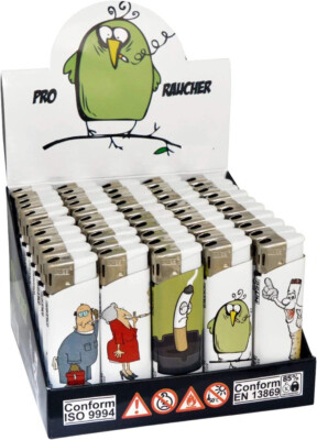 FZ225) 50x Pro Raucher Comic Elektro Feuerzeuge Eektronik nachfüllbar Feuerzeug