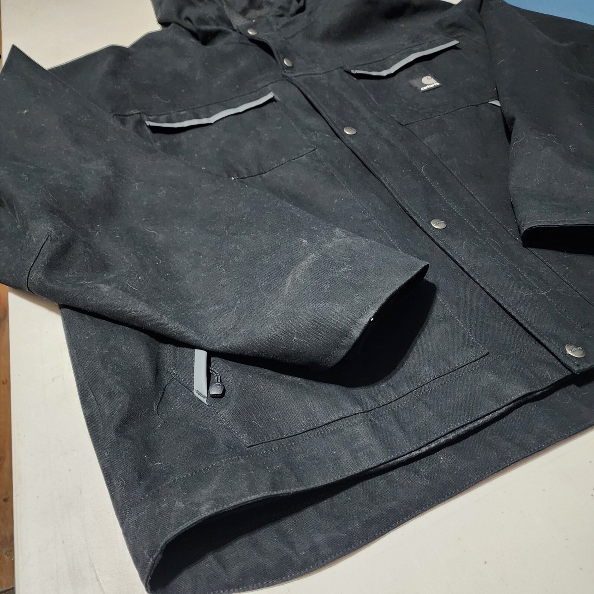 Carhartt Jacket Mens 2XL Black Hooded Pockets Waterproof J317