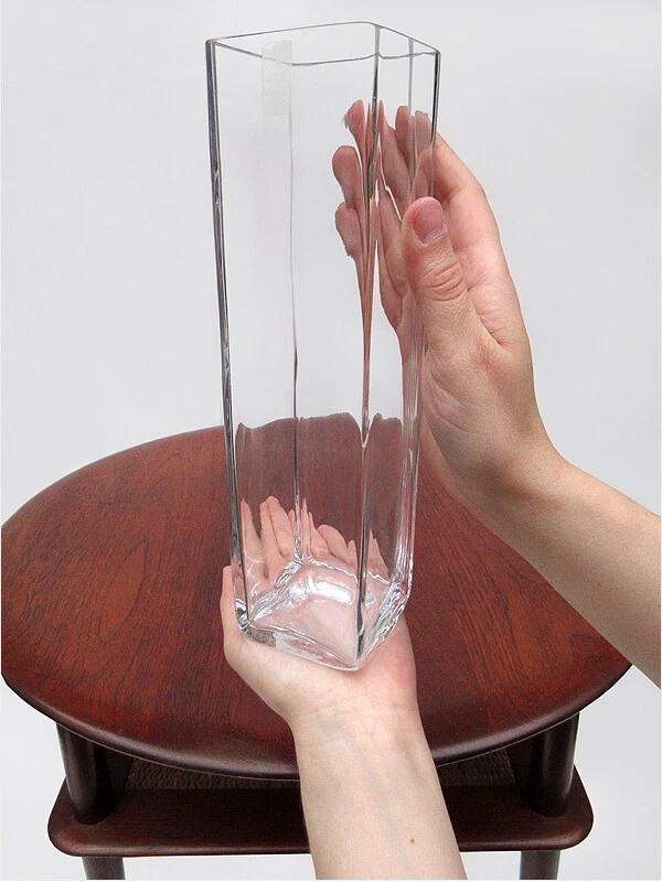 Jarrón de vidrio artístico transparente Riihimaen Lasi Oy Hillevi Lalla años 70 diseño de mediados de siglo Foto 3 de 4