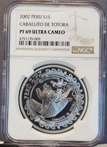2002 PERU SILVER 1 SOL CABALLITO DE TOTORA NGC PF 69 ULTRA CAMEO BEAUTIFUL COIN