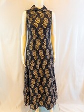 Maxi Cheongsam Mandarin Chinese Vintage Black and Gold Lace Dress