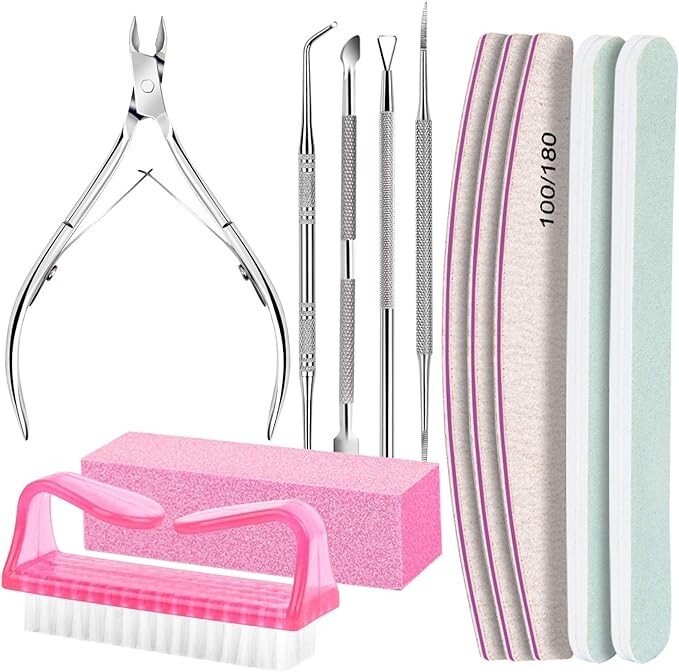 FANDAMEI Nail Care Tool Kit, Nail Files 100/180, Nail Buffer Block, Cuticle Nipp