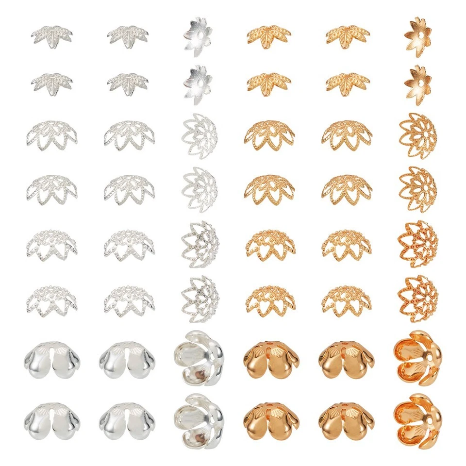 80 Piezas Tapas de Cuentas de Latón Flor Chapado en Oro 14K Real Astilla Hallazgos de Joyería 9~13mm Foto 3 de 4