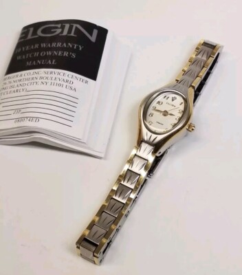 Elgin Diamond Wrist Watch In Gold & Silver Tone Metal EG8076 Stainless Caseback