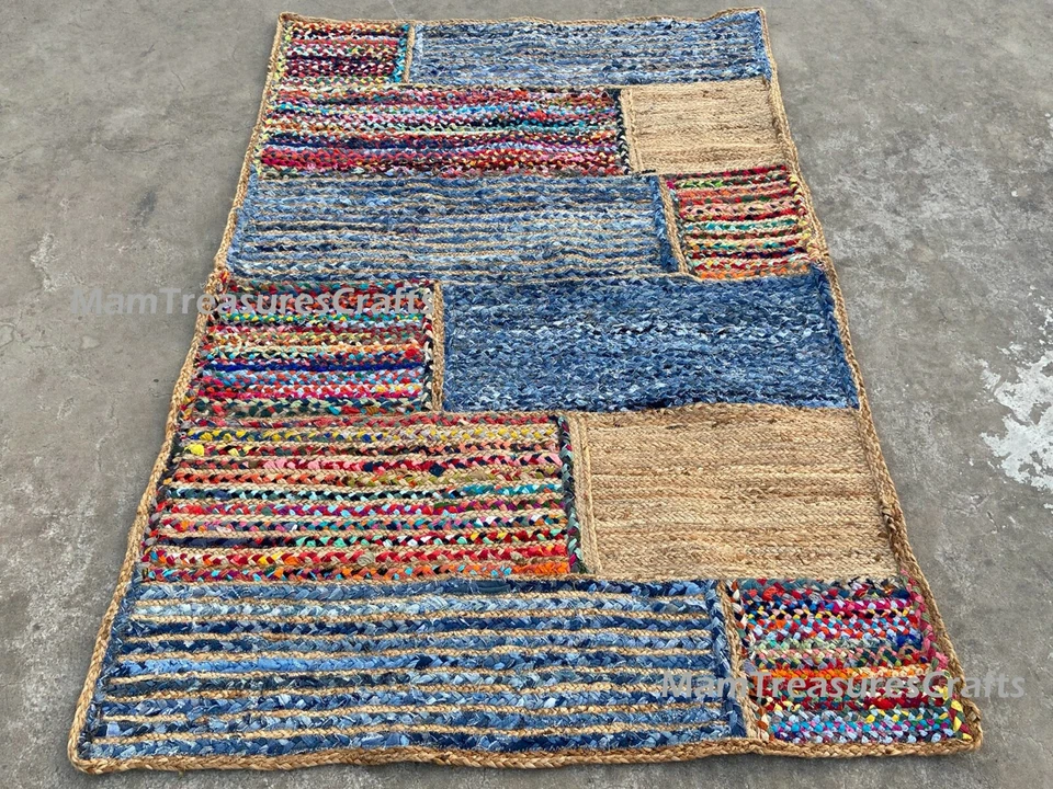 Large Patchwork Rug Handmade Rug Indian Rag Rug Chindi Indian Handmade Braided - Image 2 of 4