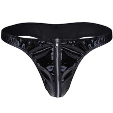 Men's Wet Look Thong Underwear Jockstrap Faux Leather Panties Bikini Briefs