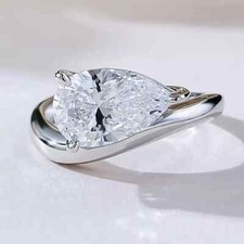 2.06 Ct Pear Moissanite Unique Engagement Wedding Ring In 14K White Gold Plated