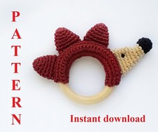 Pattern beginner crochet hedgehog teether toys, Baby rattle diy teether