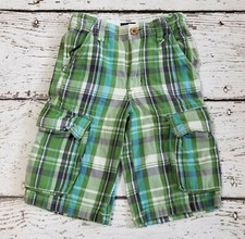 MINI BODEN 6 Boys Green Blue Plaid Cargo Shorts with Adjustable Waist DC-TT20
