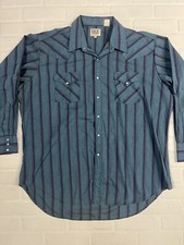 Vtg Ely Cattleman Pearl Snap Shirt Men  s XL 16.5x35 Long Sleeve Striped Cowboy