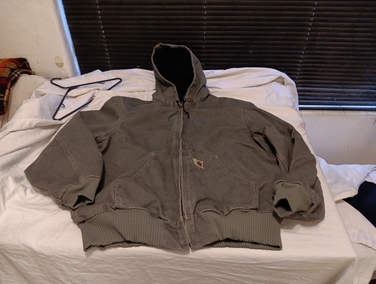 Vtg Carhartt J160 SAG Hooded Coat Jacket Mens XL Sage Green Duck