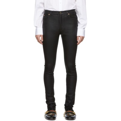 Gucci Mens 5-Pocket Washed Denim Stretch Ultra Skinny Jeans Black