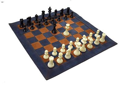 Leather Roll-Up Tournament Chess Game , (19'' X 19'' Blue ) Leather Unique Chess