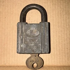 Vintage CORBIN PIN TUMBLER Padlock Lock Hardened With Key. Works.
