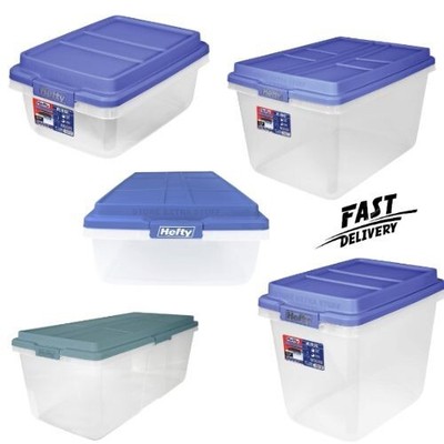 Hefty Clear Plastic Storage Bin with Blue HI-RISE Lid  (Choose Your Size)