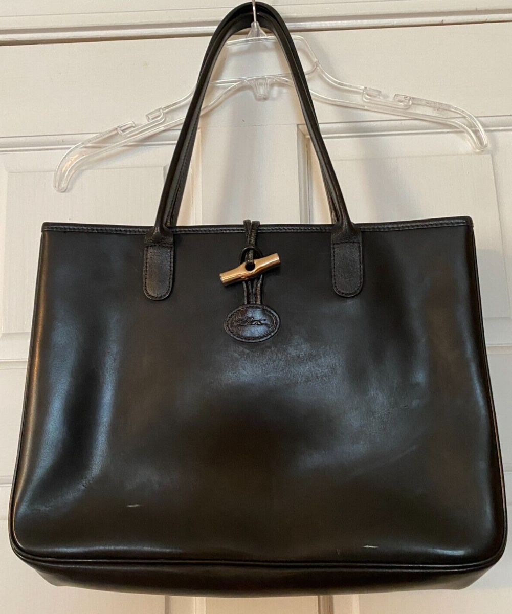 Longchamp Large Black Leather Tote Bag Classic Design Double