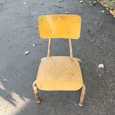 Vintage Childs Wood School Chair Steel Legs - 2 are available Toddler Small D