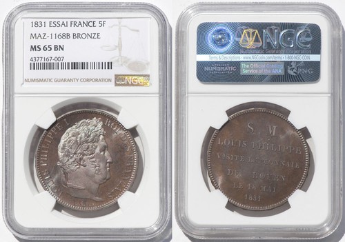FRANCE, Louis Philippe, 5 Francs 1831, Essai, Mint Visit, Top Pop, NGC MS 65 BN - Picture 6 of 8