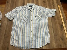 Rock Creek Ranch Shirt, Mens 2X Blue White Tan Striped, Western Pearl Snap