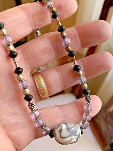 Rzadki vintage Navajo Indyjska lawenda agat wisiorek naszyjnik około 1970 roku - Zdjęcie 5 z 9