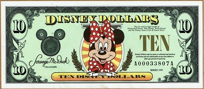 New Disney Dollars 1999 AA $10 Ten Dollar Minnie Low Serial