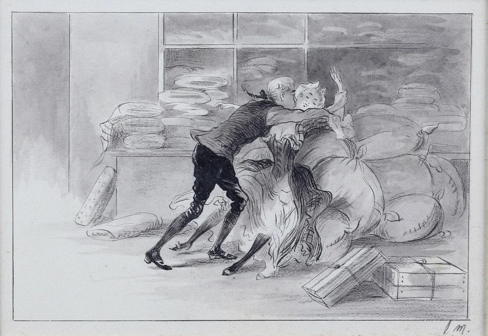 Louis MORIN (1855-1938) 3 dessins : l'arrivée au relais, la marquise en grisette - Photo 3/4