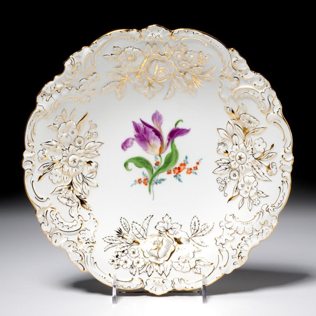 Meissen Antique White Gold Gilt Floral Centerpiece Porcelain
