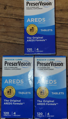 (3) PreserVision AREDS Original Eye Supplement 120 Tablets Ea Exp 10/25 LOT