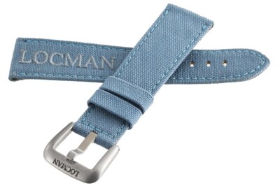 LOCMAN Men's 25MM x 21mm Light Blue Fabric Silver Buckle Band 