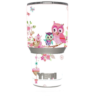 Skin Decal for Yeti 30 oz Rambler Tumbler / Owls in tree teacup cupcake