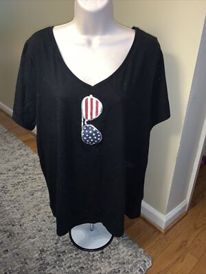 LANE BRYANT Designer USA PATRIOTIC Sunglasses Blouse Plus Size Model Sz 18 20