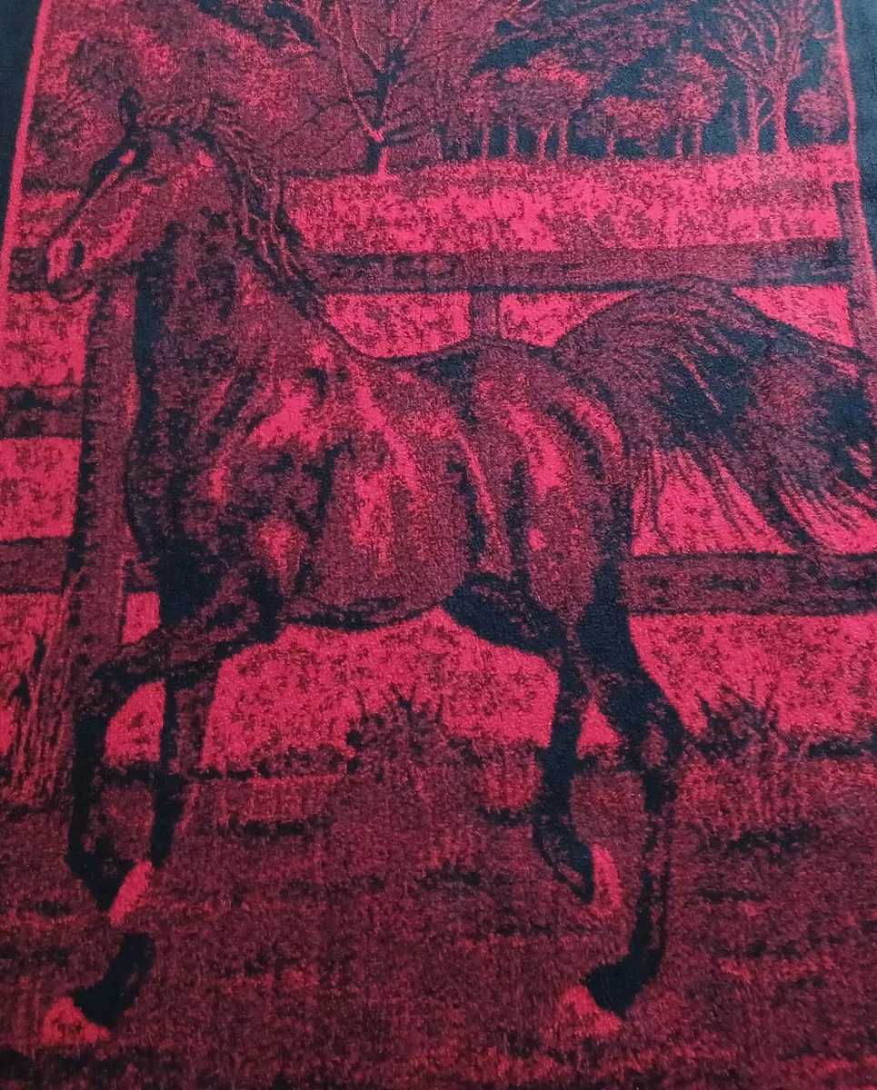 Vintage San Marcos Wild Horse Black Red Reversible Blanket 89