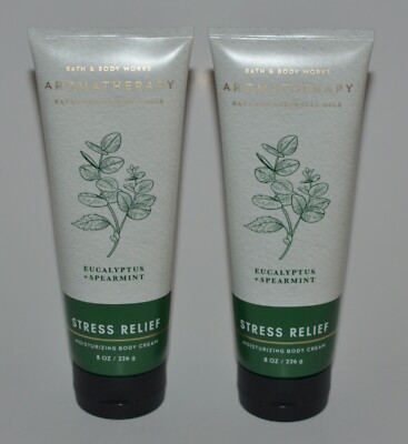 2 BATH & BODY WORKS AROMATHERAPY STRESS EUCALYPTUS SPEARMINT CREAM LOTION 8 OZ
