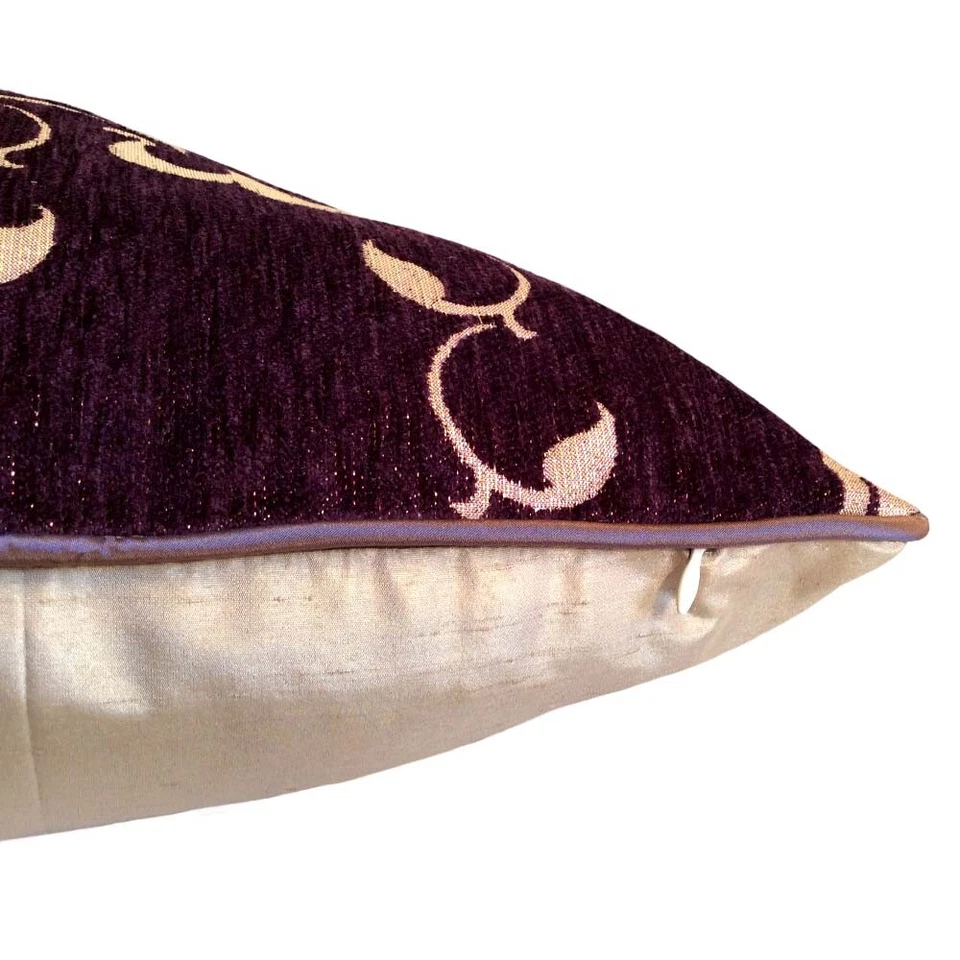 3 pcs Satin/Chennille Floral Damask Pattern Purple Pillow Case/Cushion Cover Set - Image 4 of 4