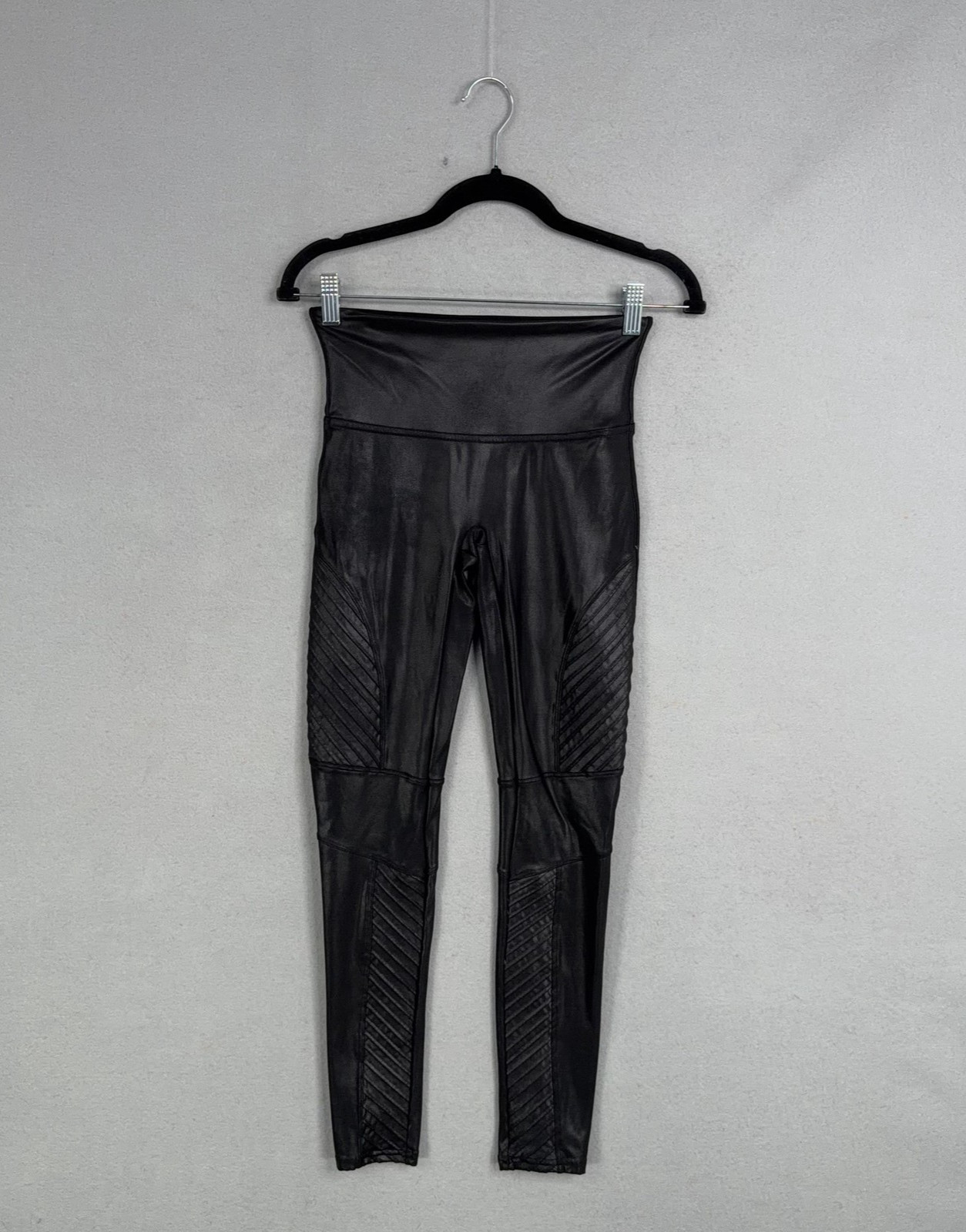 Spanx Leggings Womens Medium Black Faux Leather Moto High Rise Shaping Ankle