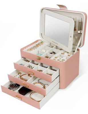 Jewelry Organizer Box for Women - 4 Layer Drawer Jewellery Storage with Lock ...