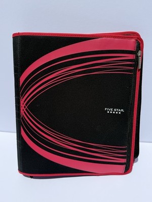 Five Star Zipper Binder 3 Ring Red Black Mead School Organizer Trapper Keeper