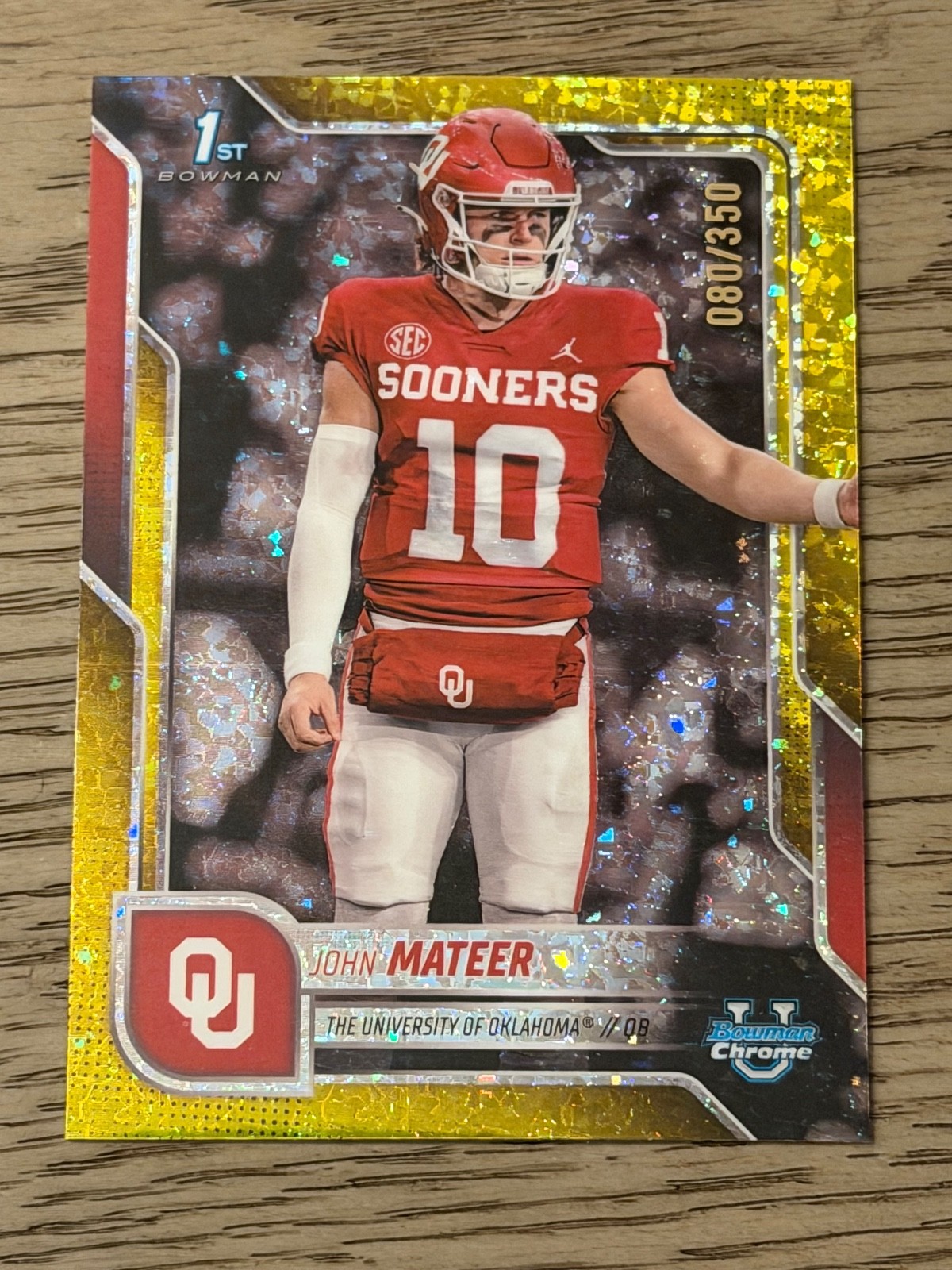 2025 Bowman U Chrome John Mateer 1st Yellow Mini-Diamond Refractor /350 Oklahoma