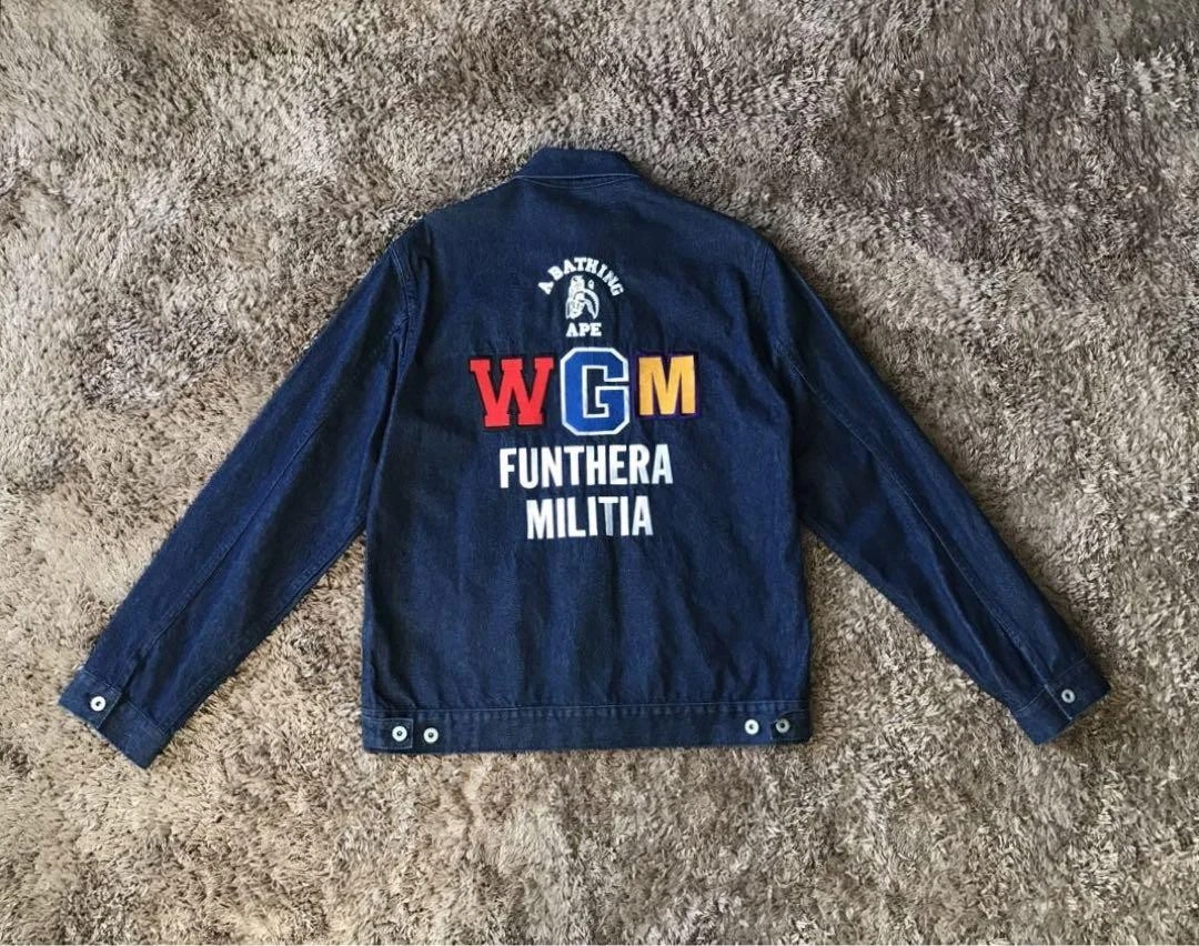 A BATHING APE (BAPE) Giacca Denim Bape UOMO XL Indaco Logo Ricamato Usatoo