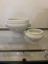 Apilco White Lion Head Set Pedestal Soup Bowl France with 2.5" mini bowl
