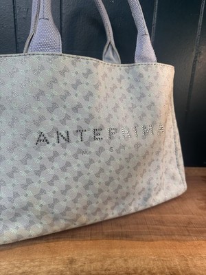 Anteprima Misto Gray Canvas Tote Bag Monogram Logo Handbag w/ Matching Pouch