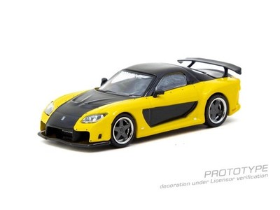 Mazda RX-7 Veilside Fortune7 Gelb Schwarz 1:64 Maßstab Tarmac Works T64G075YE
