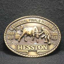WH07127 NOS VINTAGE 1981 NATIONAL FINALS RODEO HESSTON COWBOY BELT BUCKLE